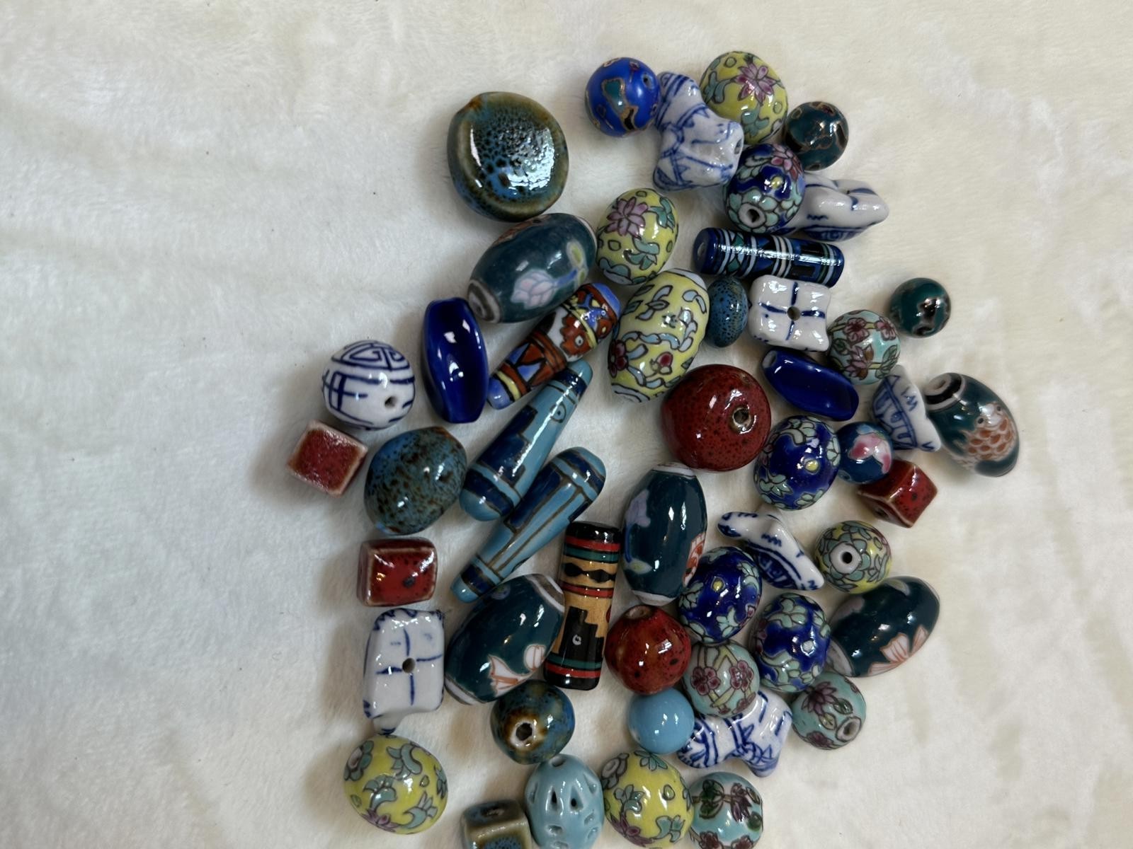 50 Ceramic Decorative Mix Beads Glossy Assorted Colors Sizes and Designs