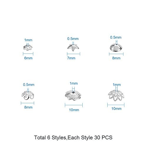 PandaHall Elite About 180 6 Styles-Length 6~10mm Stainless Steel Color-180 Pcs