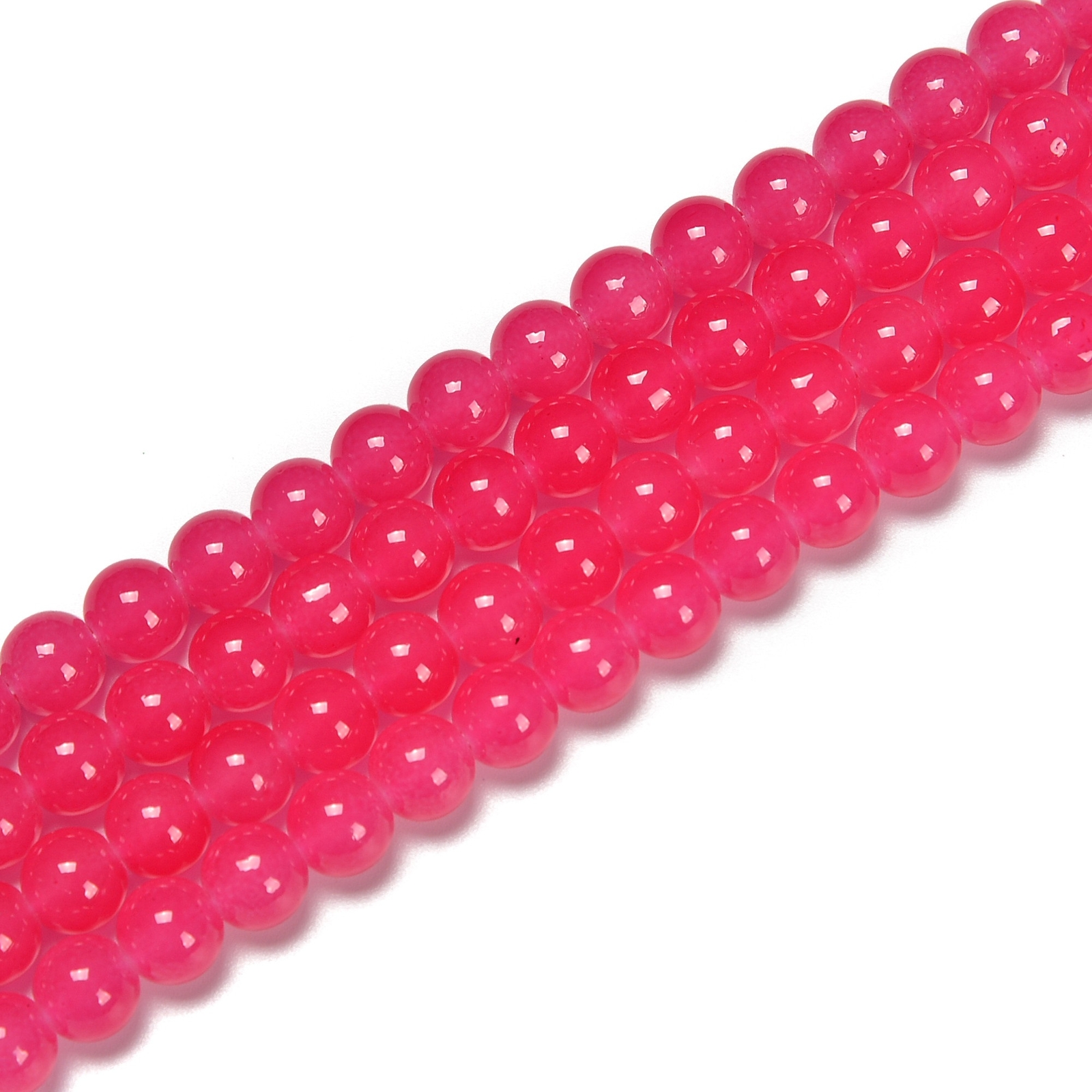 Fuchsia Pink Crystal Glass Smooth Round Beads Size 6mm 8mm 10mm 15.5″ Strand