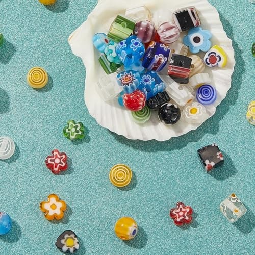 1 Box 6 Styles 180PCS Millefiori Handmade Lampwork Glass Beads 180Pcs 6mm Mixed
