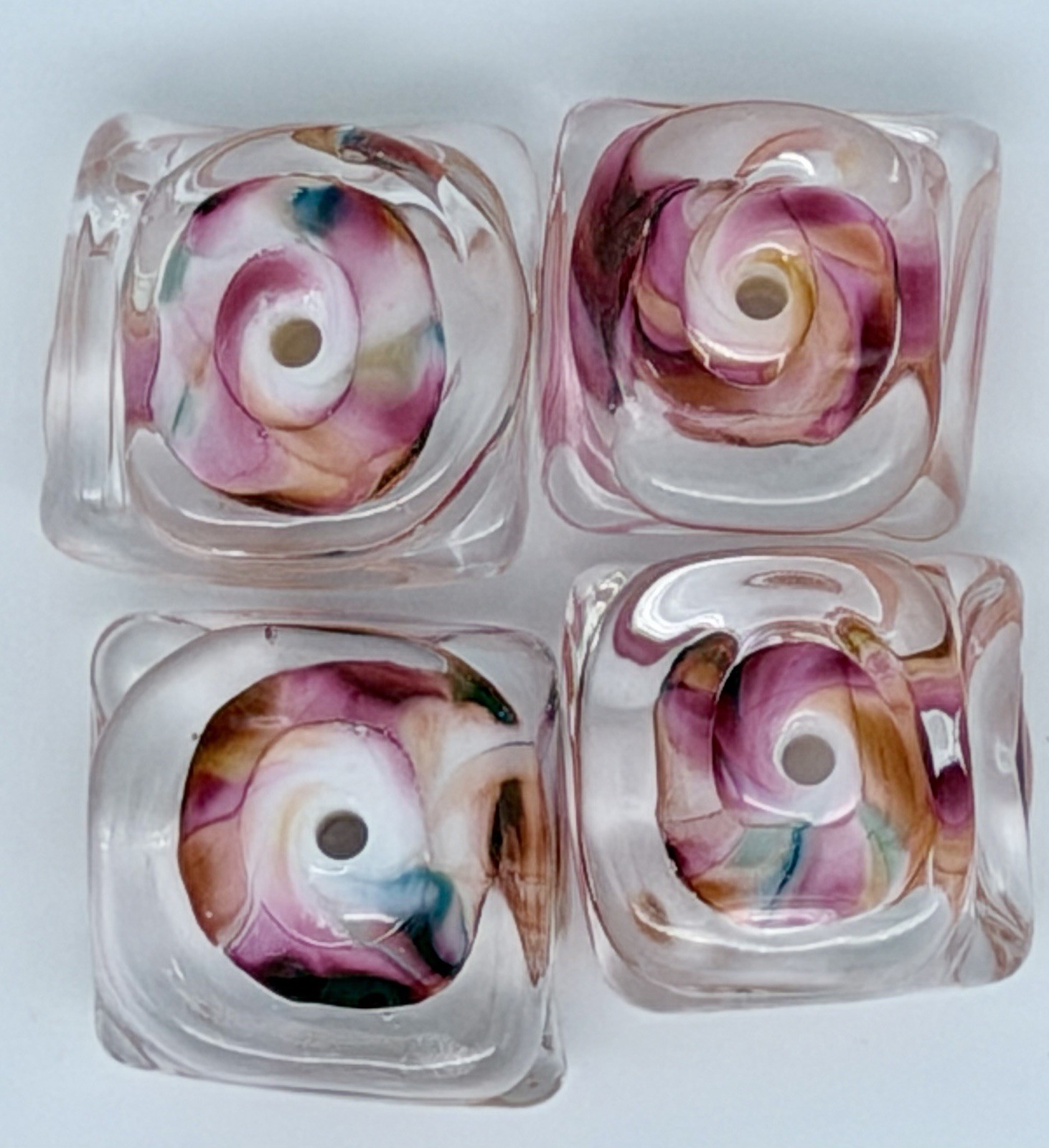Lot Of 7 Handmade Artisan Lampwork Disc & Cube Nugget Beads Approx 12mm & 8x15mm