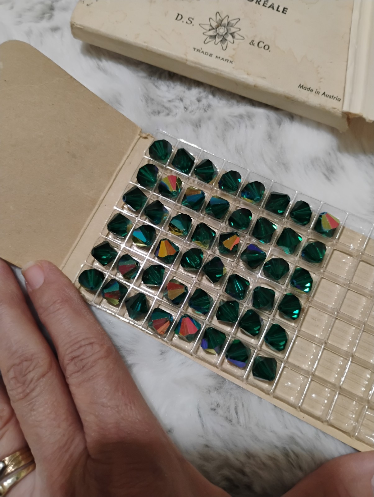 VINTAGE SWAROVSKI EMERALD AURORA BOREALE CRYSTAL BEADS 5301/10mm 48 AVAILABLE