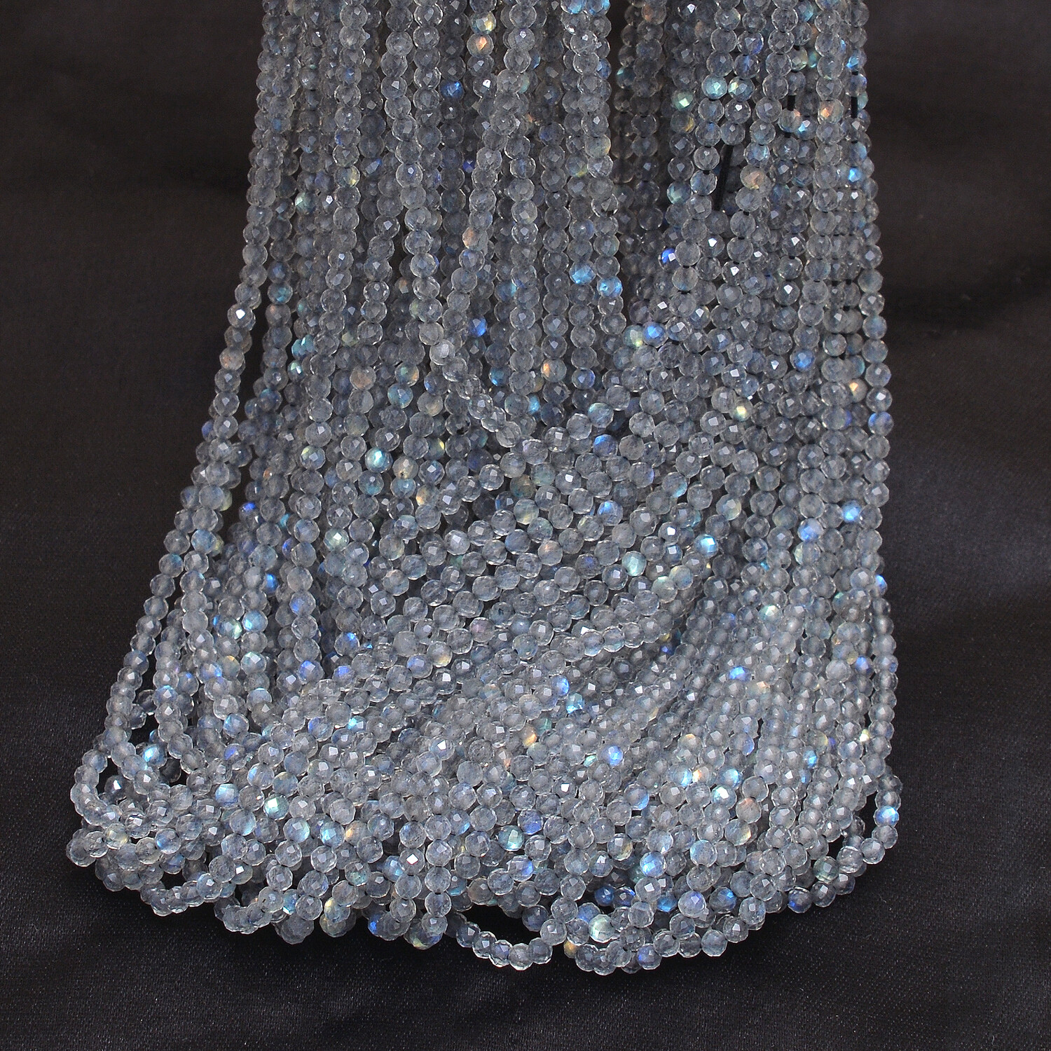 Labradorite Blue Fire 2mm-3mm Gemstone Micro Faceted Round Beads 13″ Strand