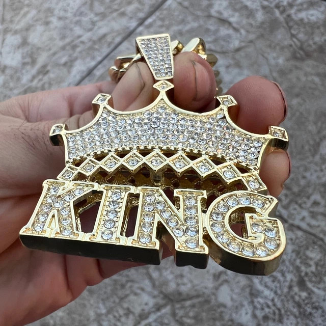 Men’s 925 Silver 14K Yellow Gold Plated Crown King Hip Hop Pendant
