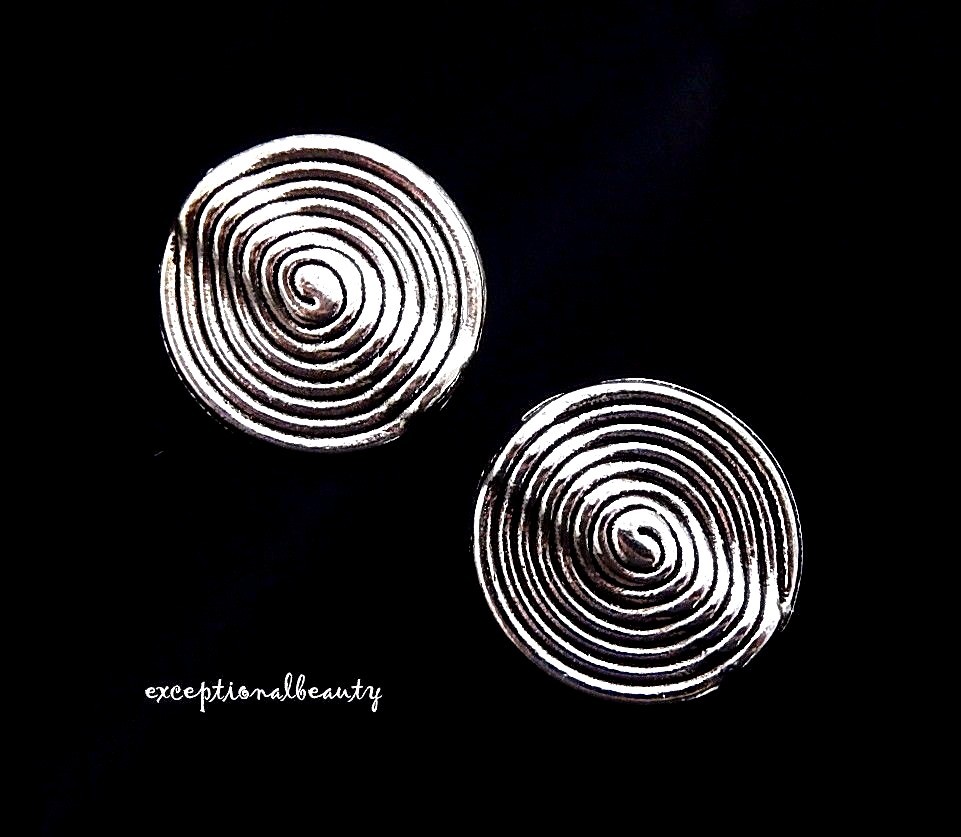 10 Antiqued Tibetan Silver 15.5mm Two Sided Spiral Coil Paddle Coin Beads