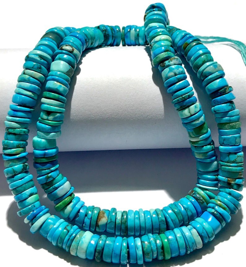 Turquoise Gemstone Beads Arizona Turquoise Smooth Flat Rondelle Beads Tyre Beads