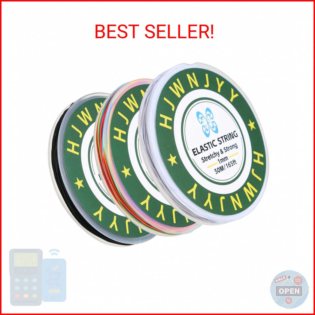 HJWNJYY Elastic String for Bracelets, 3 Rolls 495 Feet 1.0mm Sturdy Stretchy Str
