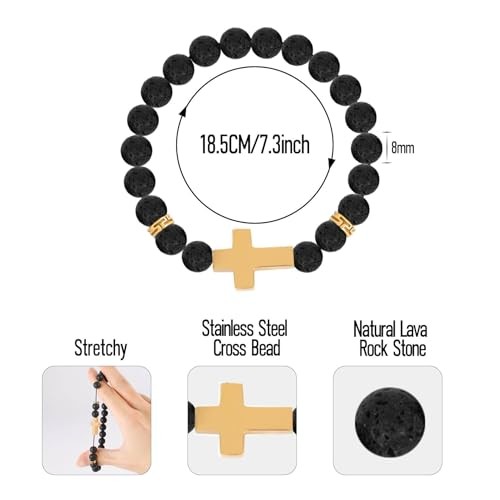 8mm Natural Stone Lava Bracelet Diffuser Essential Oil Wristband with Black2