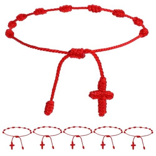 KALIONE 6 Pcs Adjustable Red Cord Bracelet String 7 Knot Good Luck Bracelets