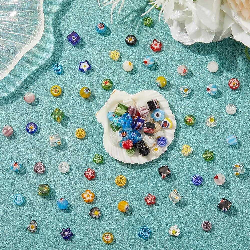 1 Box 6 Styles 180PCS Mixed Millefiori Handmade Lampwork Glass Beads with Holes