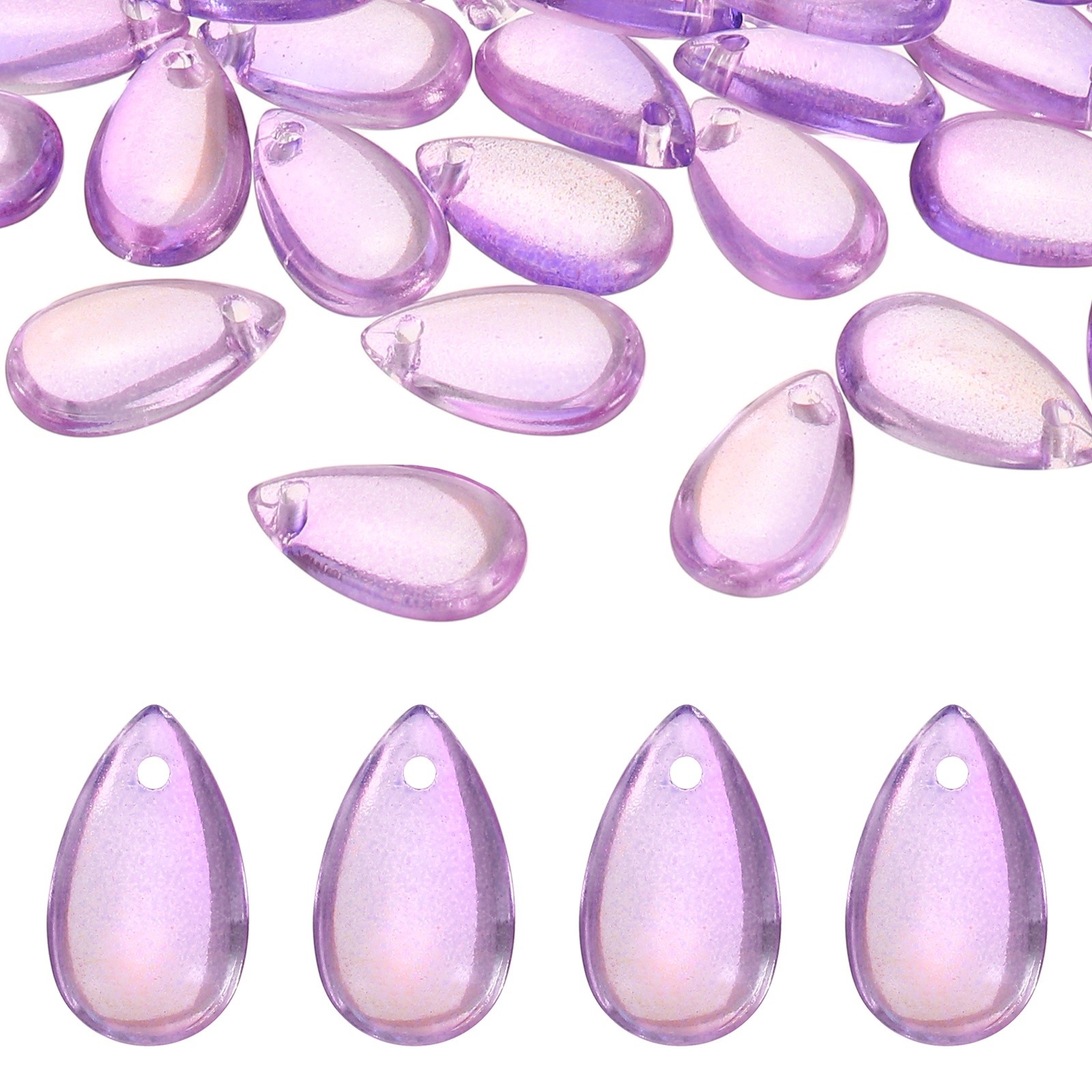 100Pcs Crystal Teardrop Beads Top Drilled Charm, Dark Violet