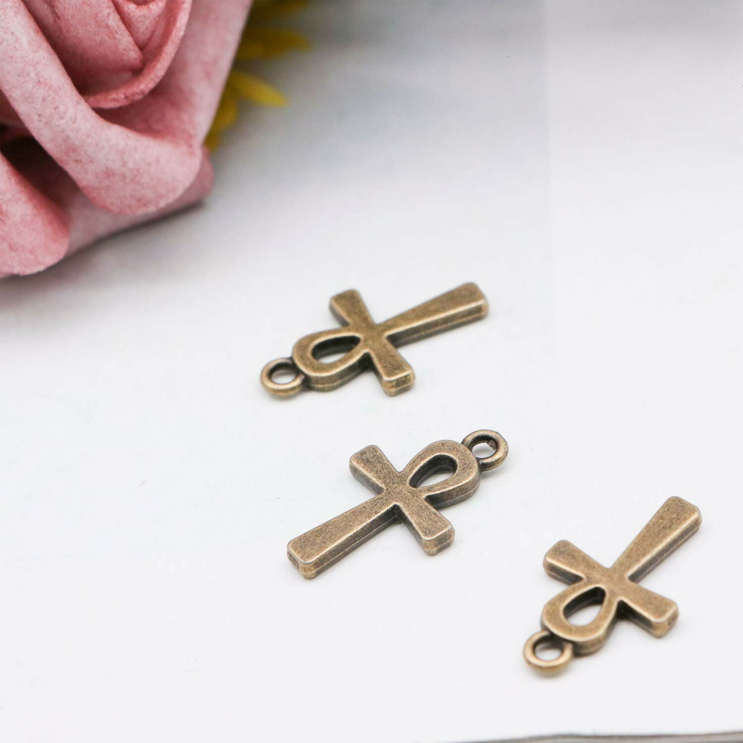 10 Ankh Cross Charms Antiqued Bronze Cross Pendants Egyptian Religious