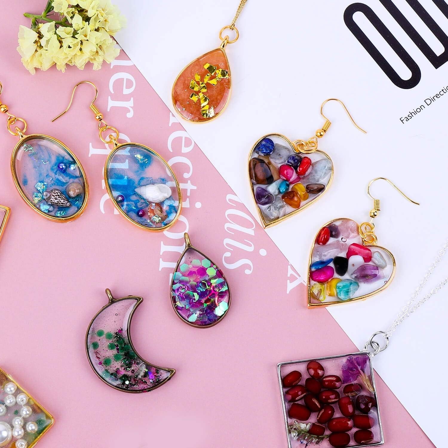 60Pcs Hollow Frame Pendants – Resin Craft Bezels Jewelry Molds for Necklaces