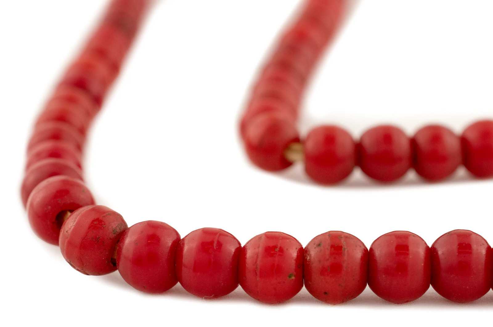 Vermilion Red Round Ethiopian Padre Beads 8mm African Glass Large Hole Handmade