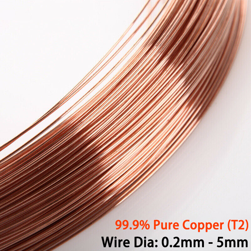 T2 Solid Bright 99.9% Pure Copper Wire Uncoated By Metre Wire Diameter 0.2mm-5mm