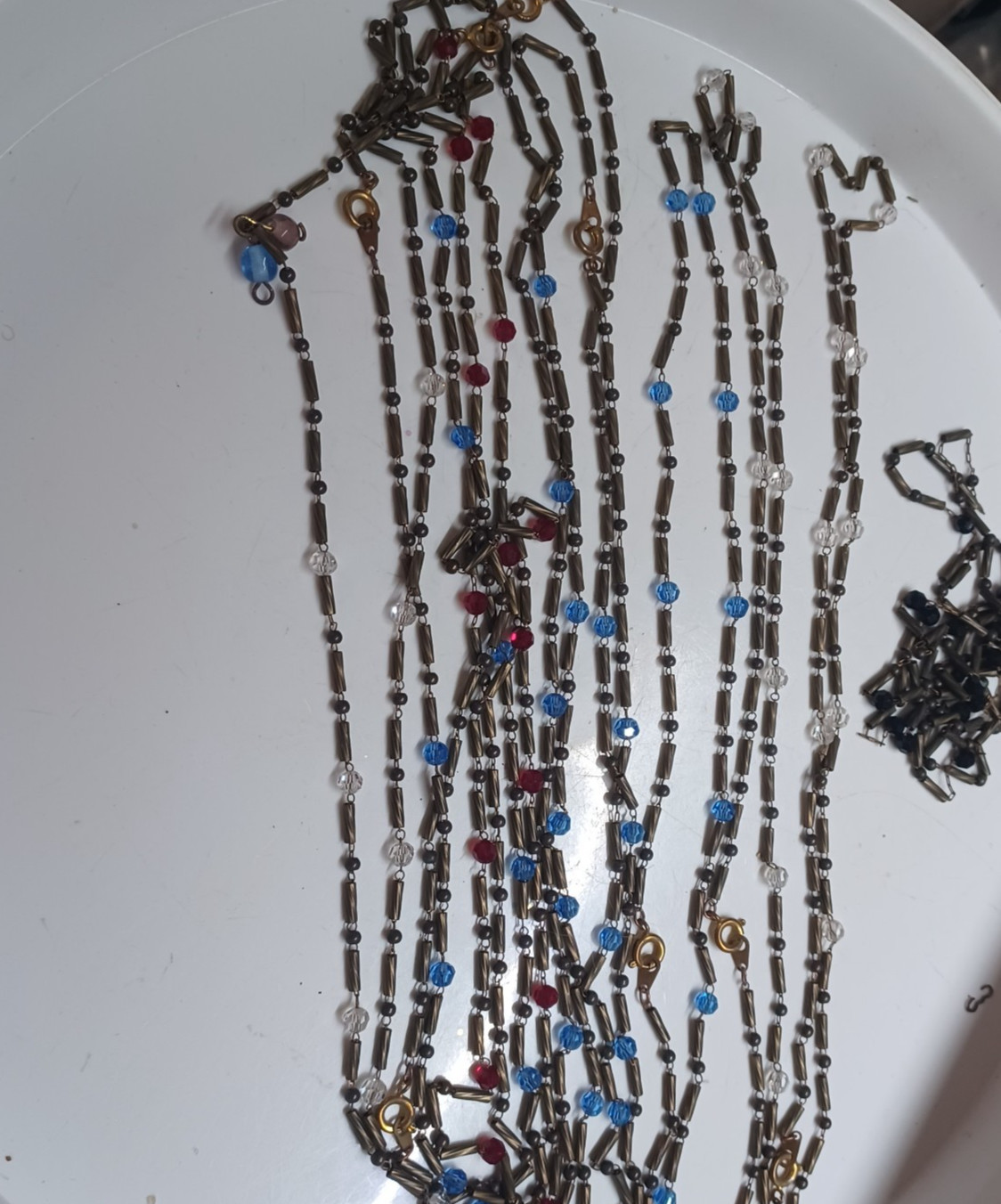 Vintage Goldtone Bead Chain Necklaces (lot as shown) Blue,red ,clear