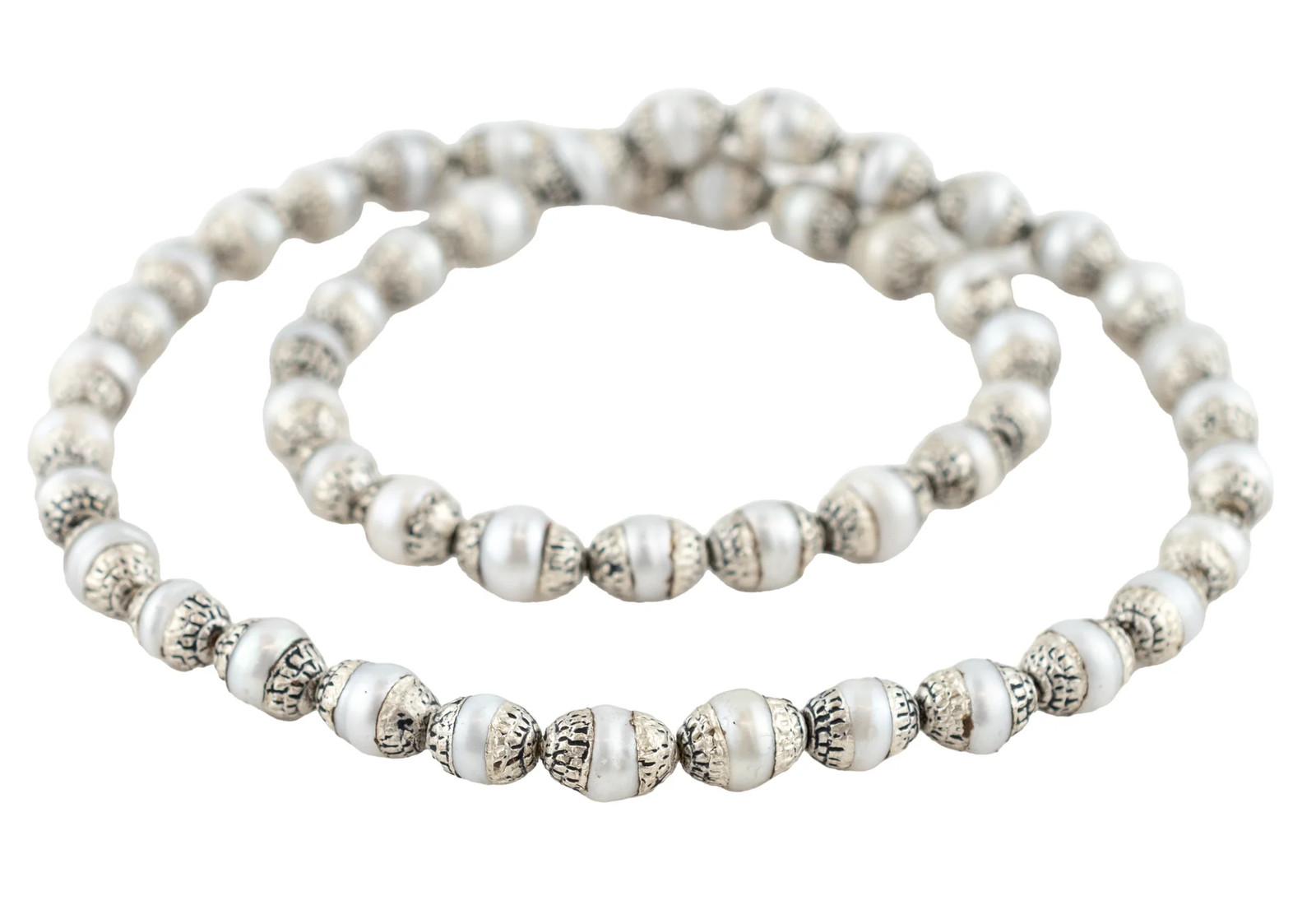 Pearl Nepali Silver Capped Beads 8mm White Oval 20 Inch Strand
