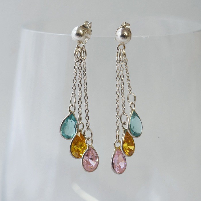 Cubic Zirconia Earrings, SV925 Silver, Made in Thailand