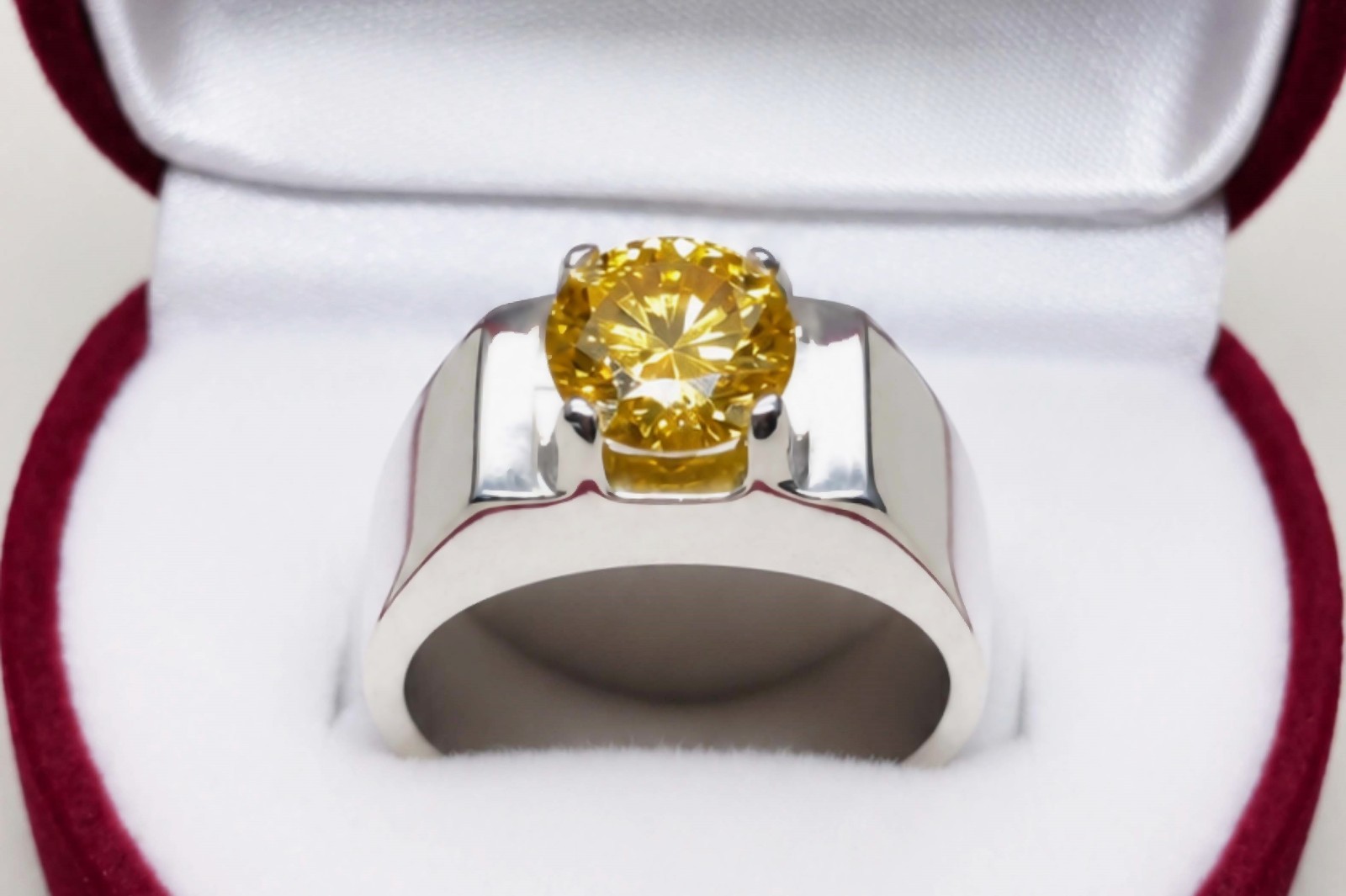 2 Carat Golden Diamond Cut Moissanite Sterling Silver 925 Handmade Plain Ring