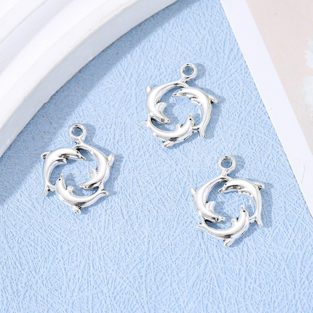 BLUK 100Pcs Dolphin Charms DIY Jewelry Making Pendants Antique Silver
