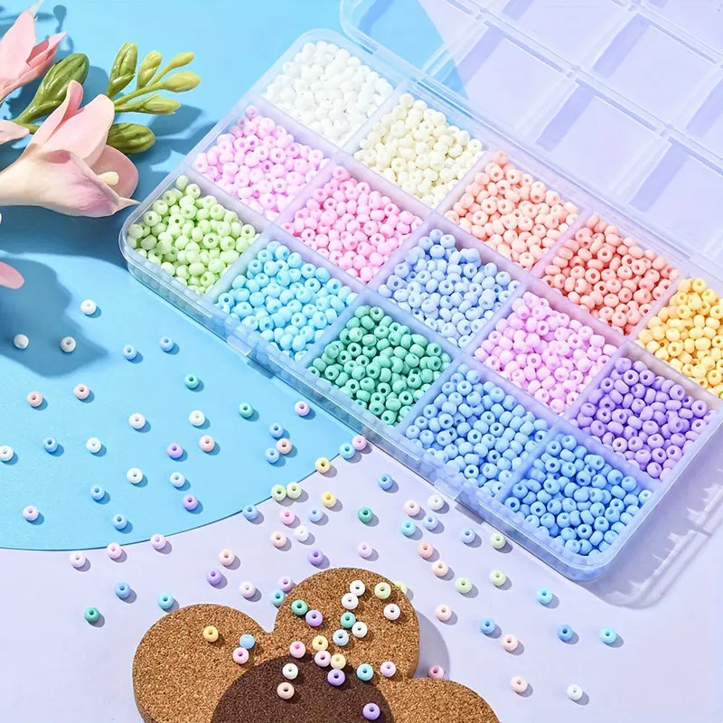 15 Grid 4mm Macaroon Glass Seed Beads Set Regular Shape DIY Bracelet Necklace