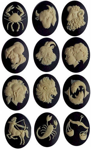 12pc Zodiac Cameo Set 40x30mm Zodiac Astrology Sign Horoscope Constellation Came