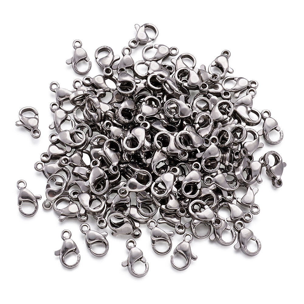 200 pcs 304 Stainless Steel Lobster Claw Clasps Stainless Steel Color 10x6x3.5mm