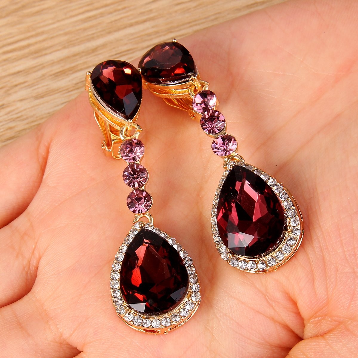 Wedding Bridal Clip-On Earrings for Women Crystal Teardrop Infinity Figure 8 Cha