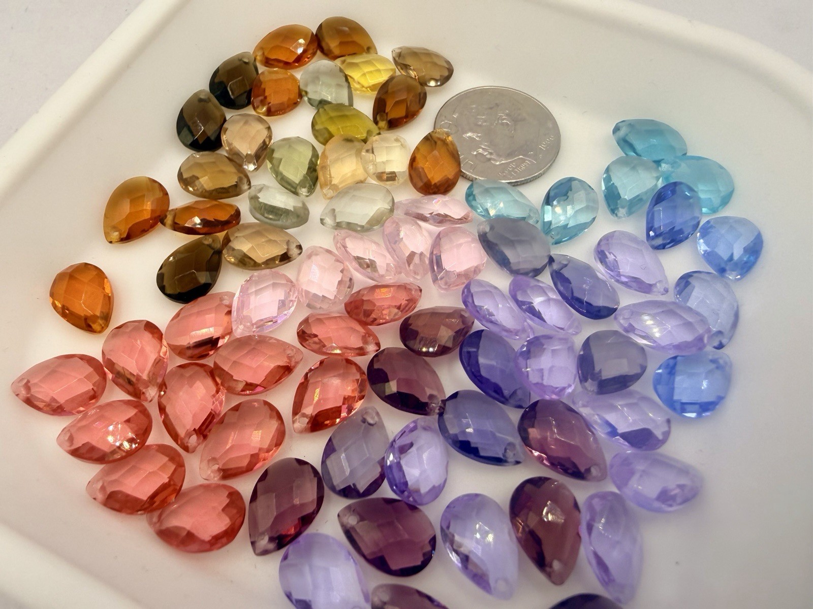 75 Pcs Vintage Faceted Czech Glass Pendants Beads Teardrop Charms 7×10 Findings