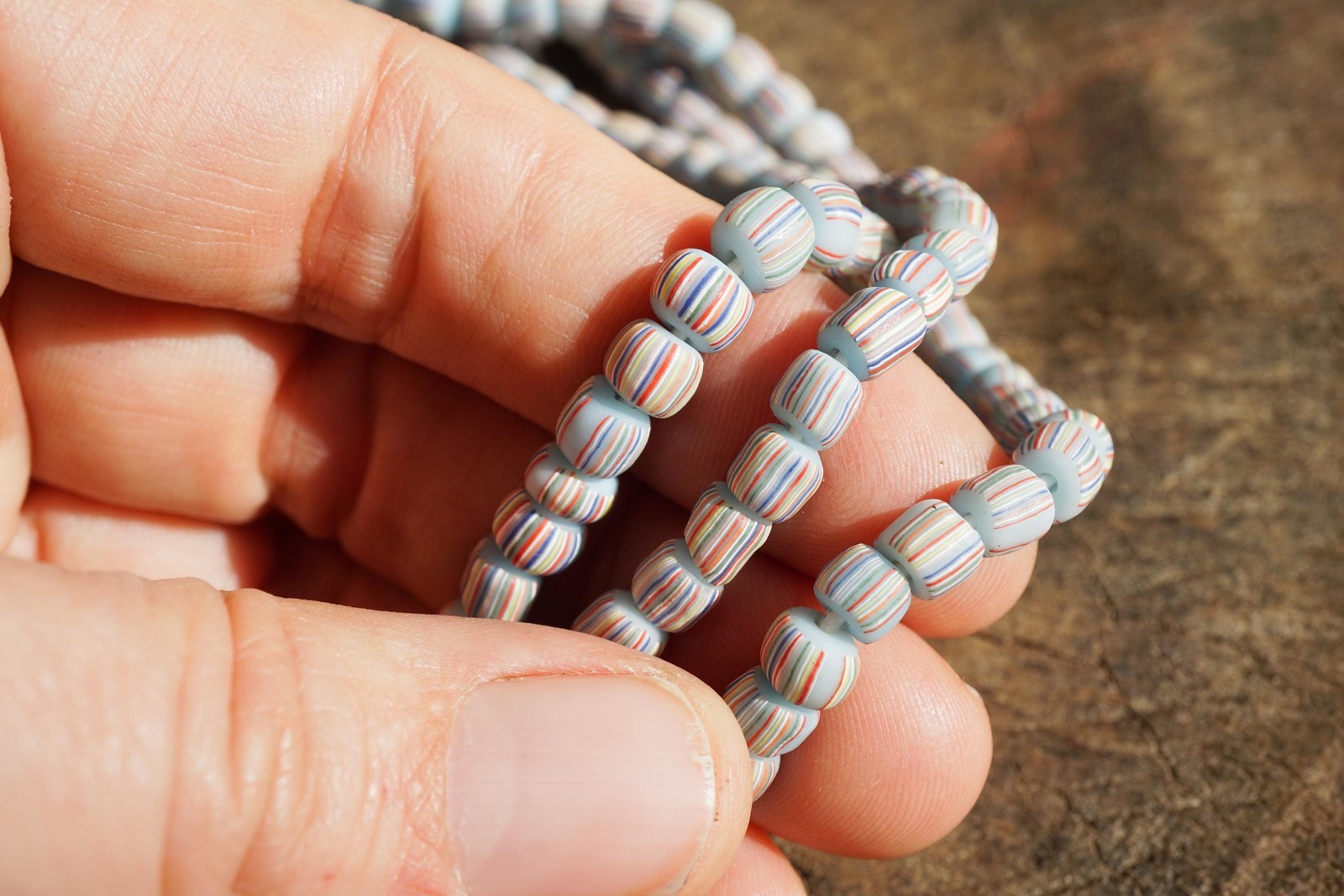 Blue with Stripes Java Glass Beads (4-6mm) Artisan Made (2809A278) Indonesian