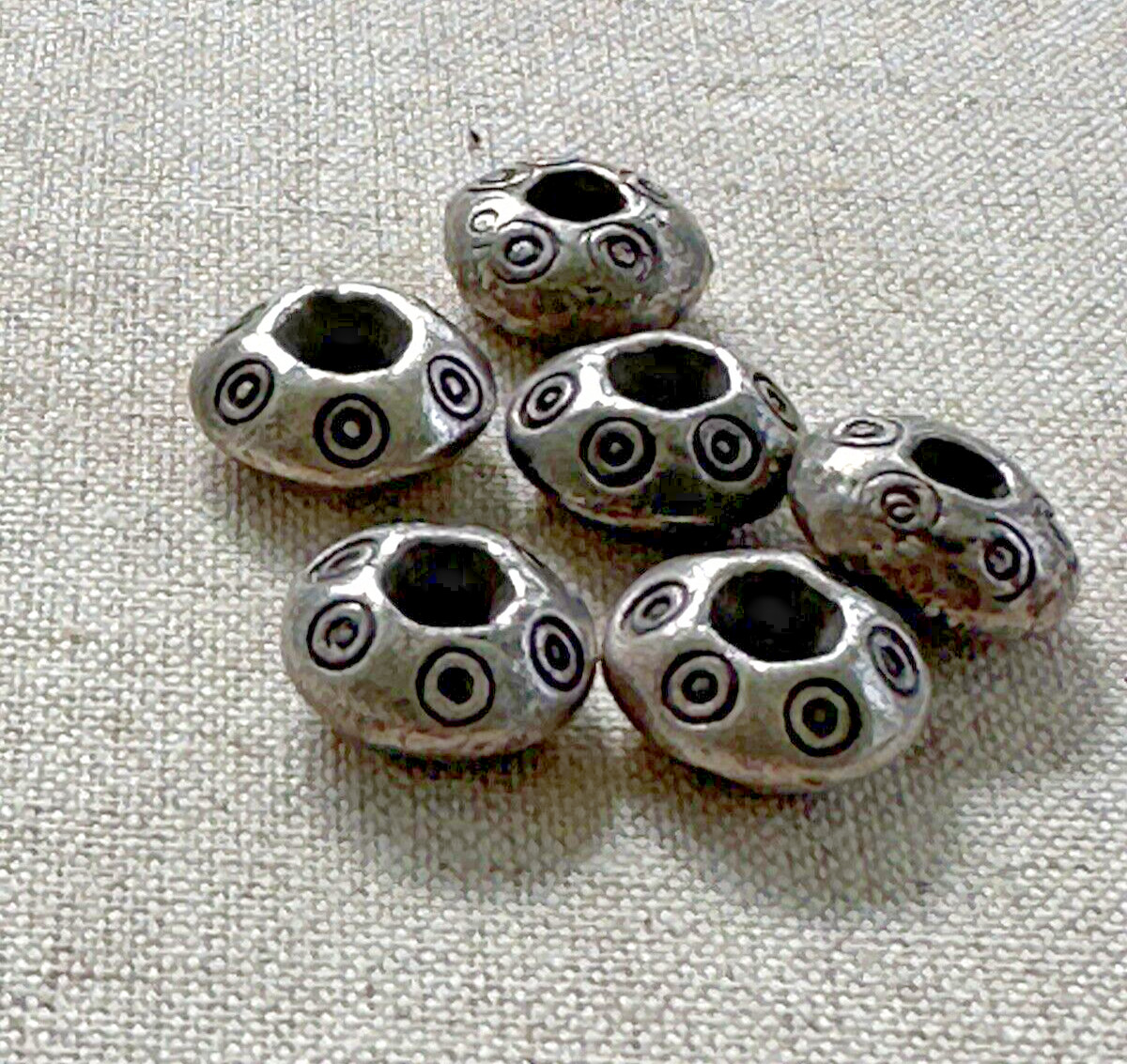 Thai Karen Hill Tribe Silver Bead Artisan Donut Torus Circle Stamped Handmade