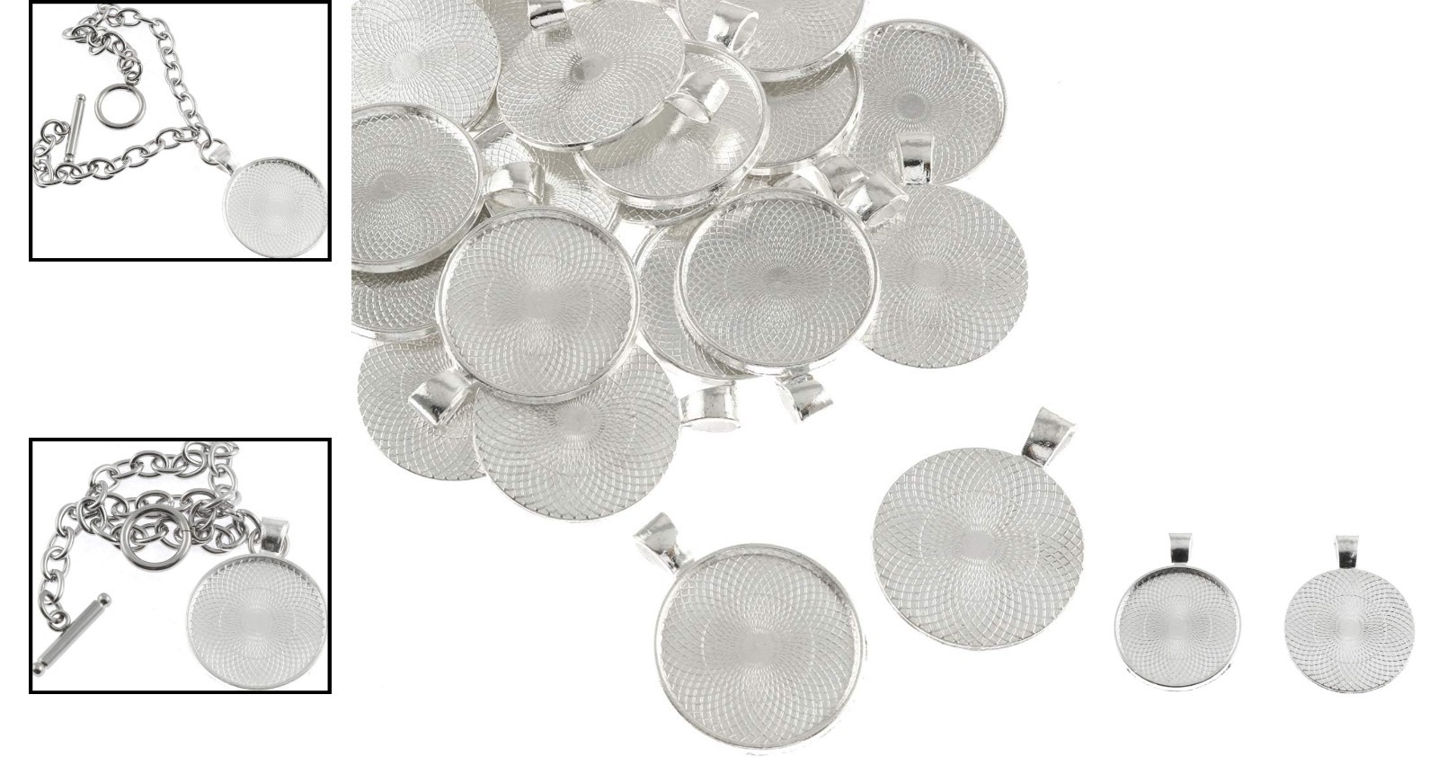 Versatile 25mm Round Pendant Bezels – 25 Pcs Bright Silver for DIY Creations