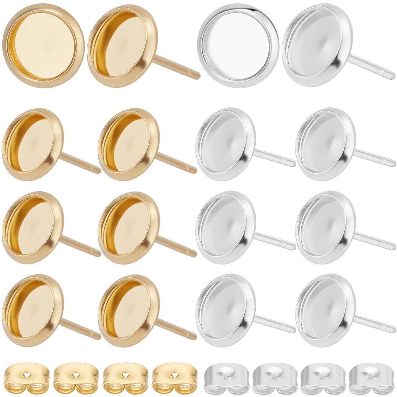 Beebeecraft 1 Box 2 Colors 60Pcs Cabochon Stud Earrings 18K Gold & Sterling S…