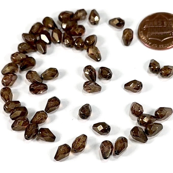 Czech Glass Pear Shaped Fire Polished Beads 7x5mm Senegal Luster Tear Drops 50pc