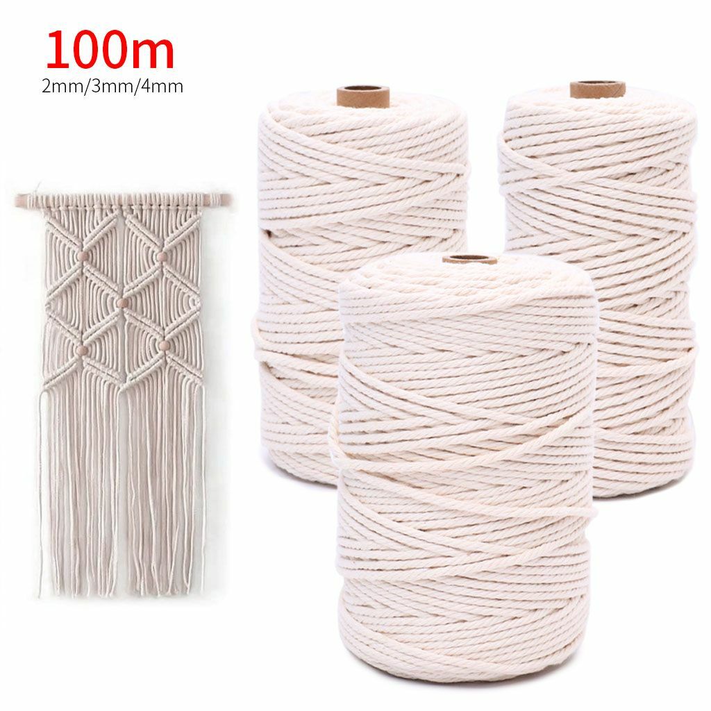 100M DIY Faux Beige 2/3/4mm Twisted Cord Rope Artisan Macrame String