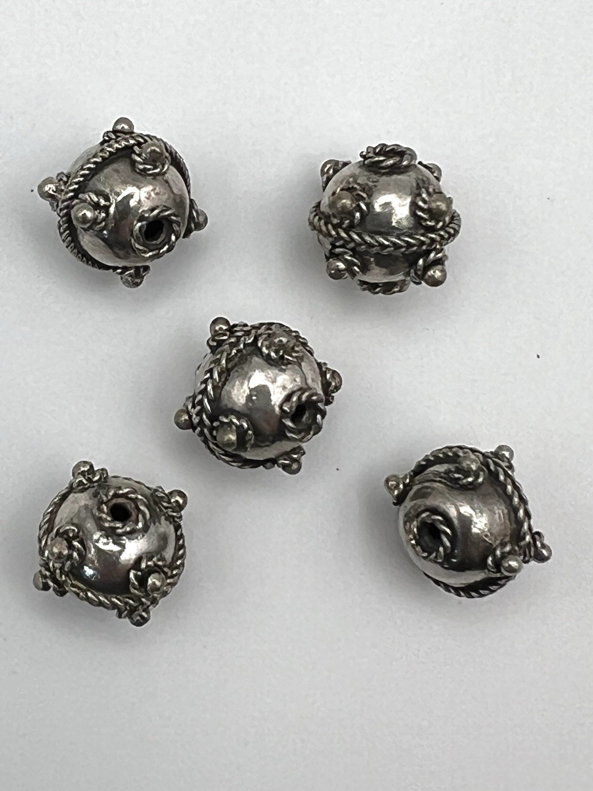 5 Handmade Sterling Silver Oxidized Round Focal Bali Beads 10mm – SS114