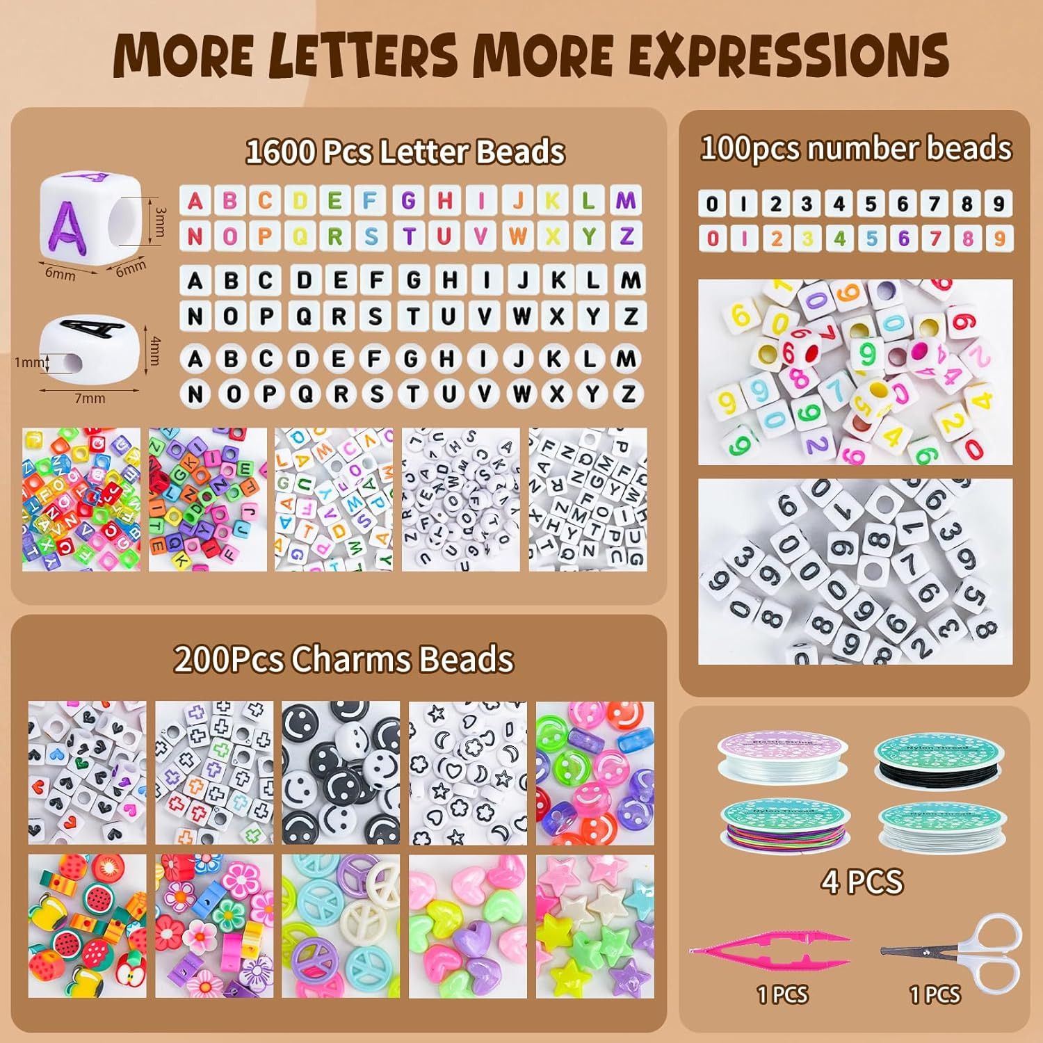 4500Pcs Pony Beads Bracelet Making Kit, 6 Boxes with 1600pcs Letter Beads Friend
