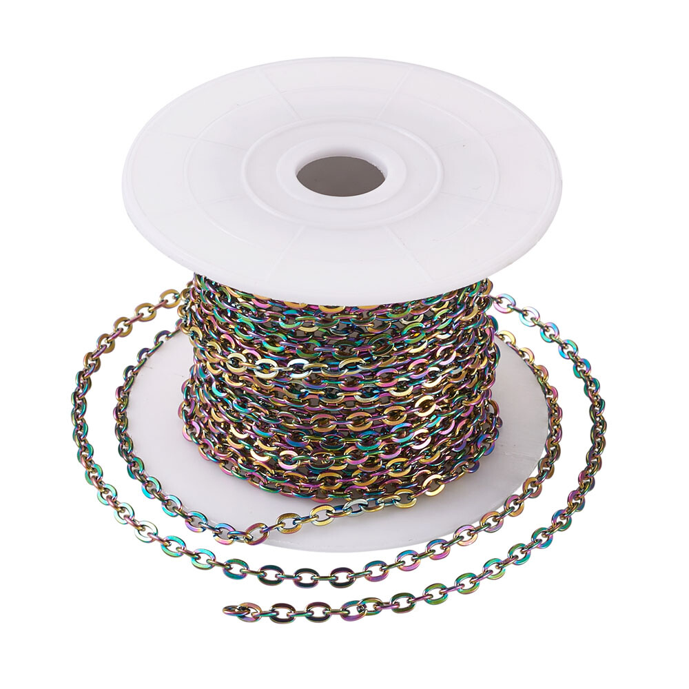 1Roll Stainless Steel Rainbow Color Unwelded Twisted Cross Cable Necklace Chains