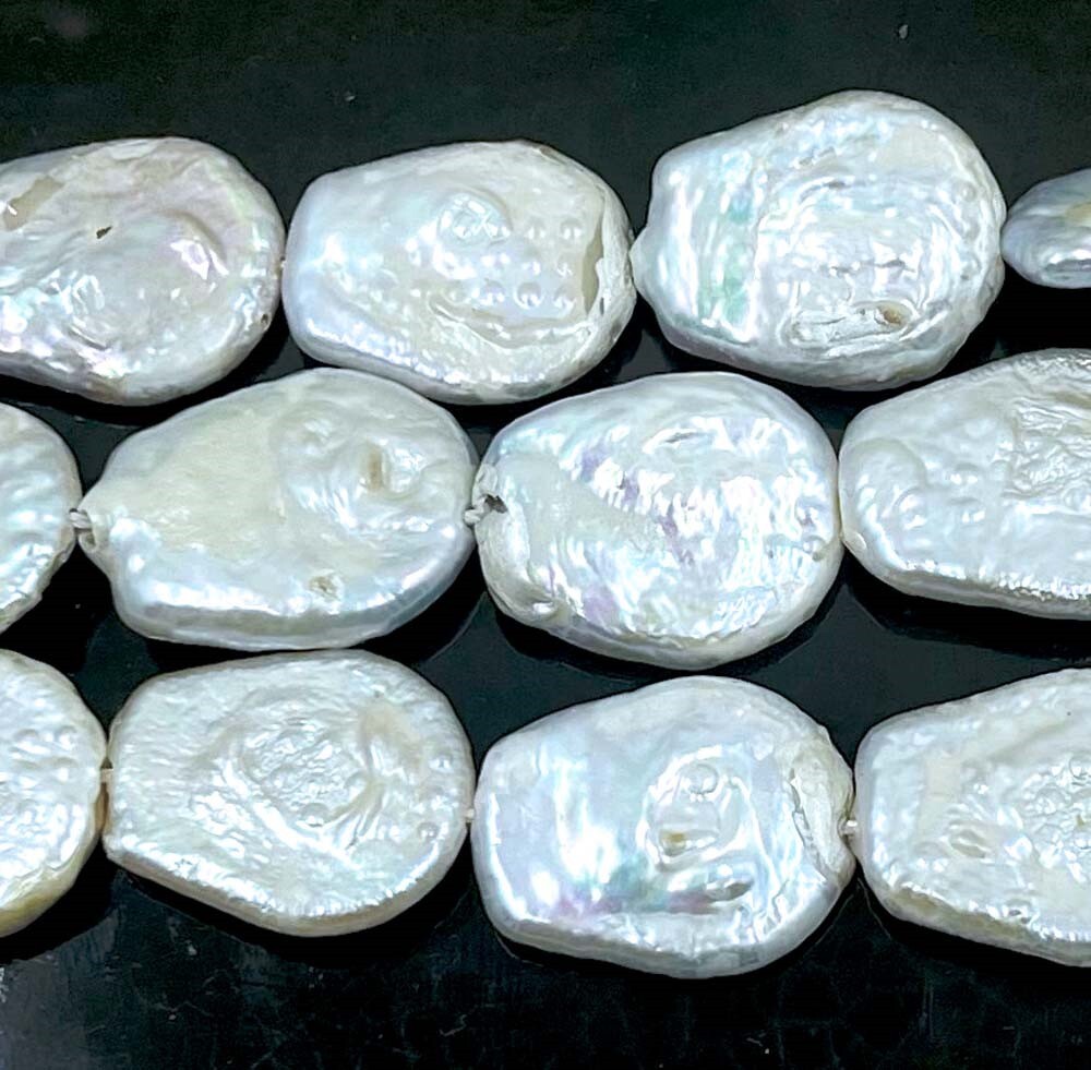 8 White Freshwater Pearl Keishi Cultures Luster Rectangle / Oval Beads 20x16mm