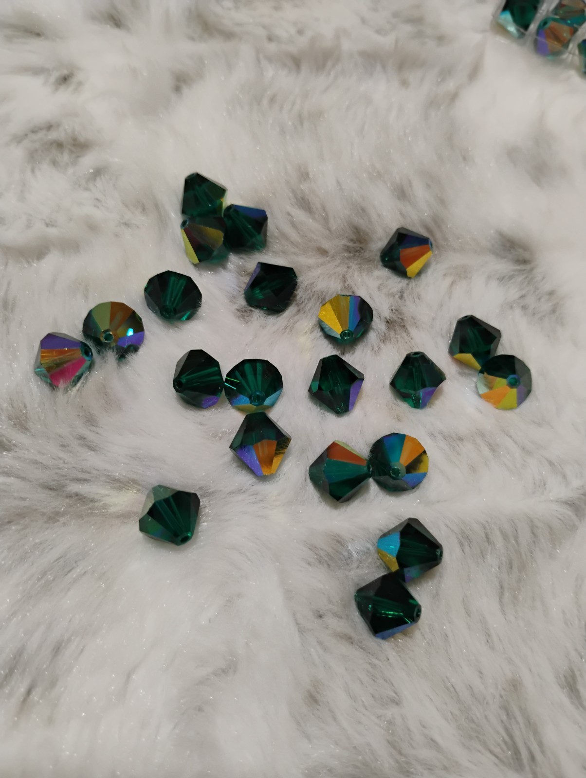 VINTAGE SWAROVSKI EMERALD AURORA BOREALE CRYSTAL BEADS 5301/10mm 48 AVAILABLE