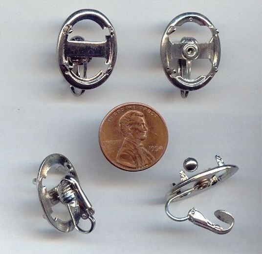 6 VINTAGE SILVER CLIP EARRINGS WITH 18x13mm. OVAL SETTINGS 422
