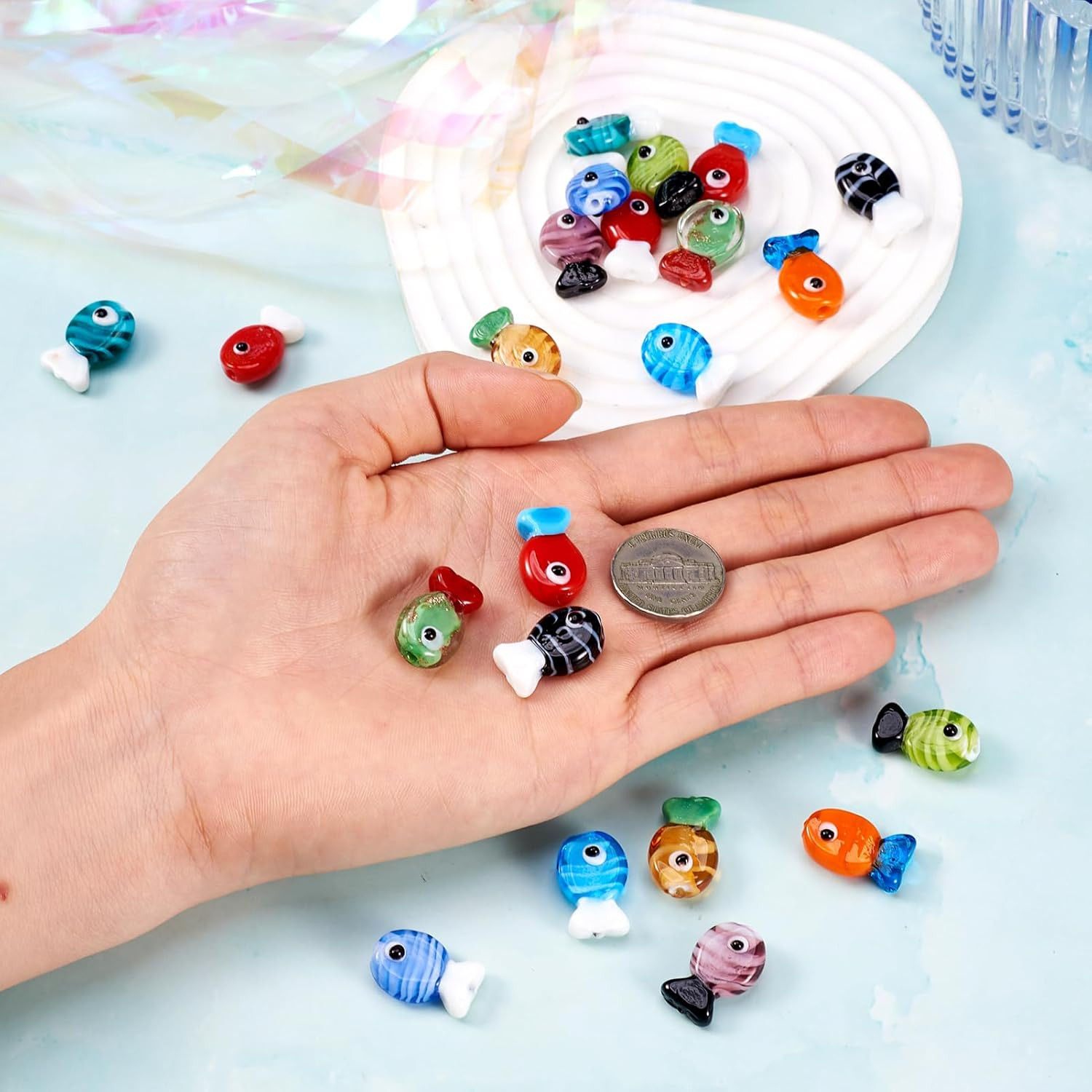 20 Pcs Fish Glass Beads Cute Animal Lampwork Glass Loose Bead for DIY Crafts Nec