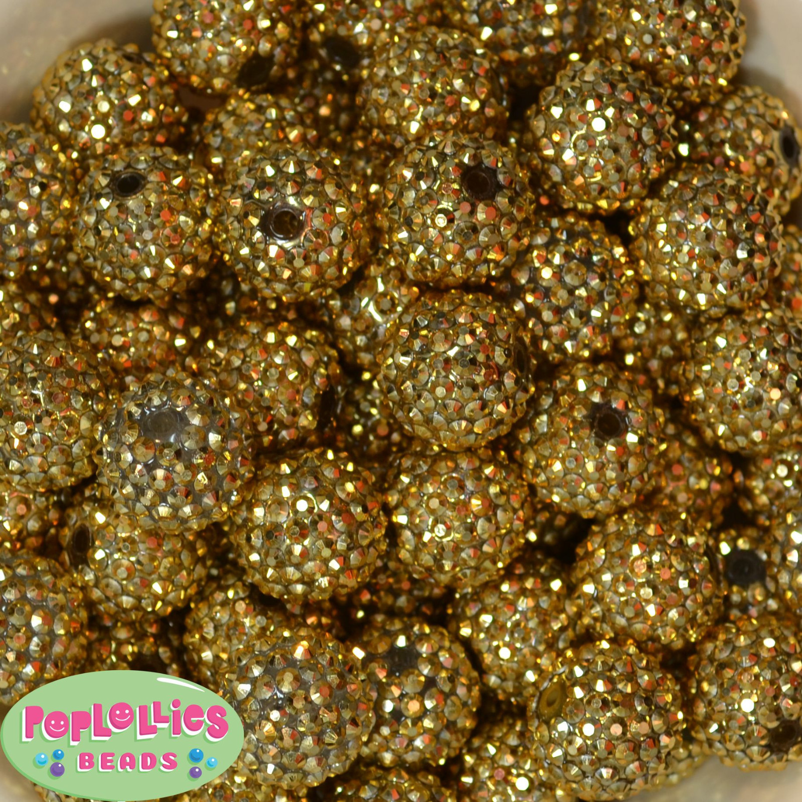 20mm Gold metallic rhinestone Bubblegum Beads sparkly gumball jewelry 20 beads