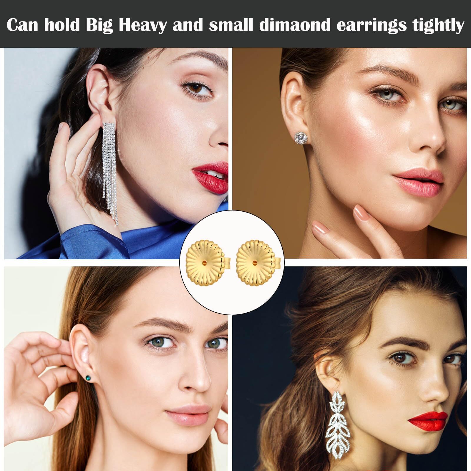 8 Pcs Large Earring Backs for Droopy Ears Studs Locking Earring Lifters