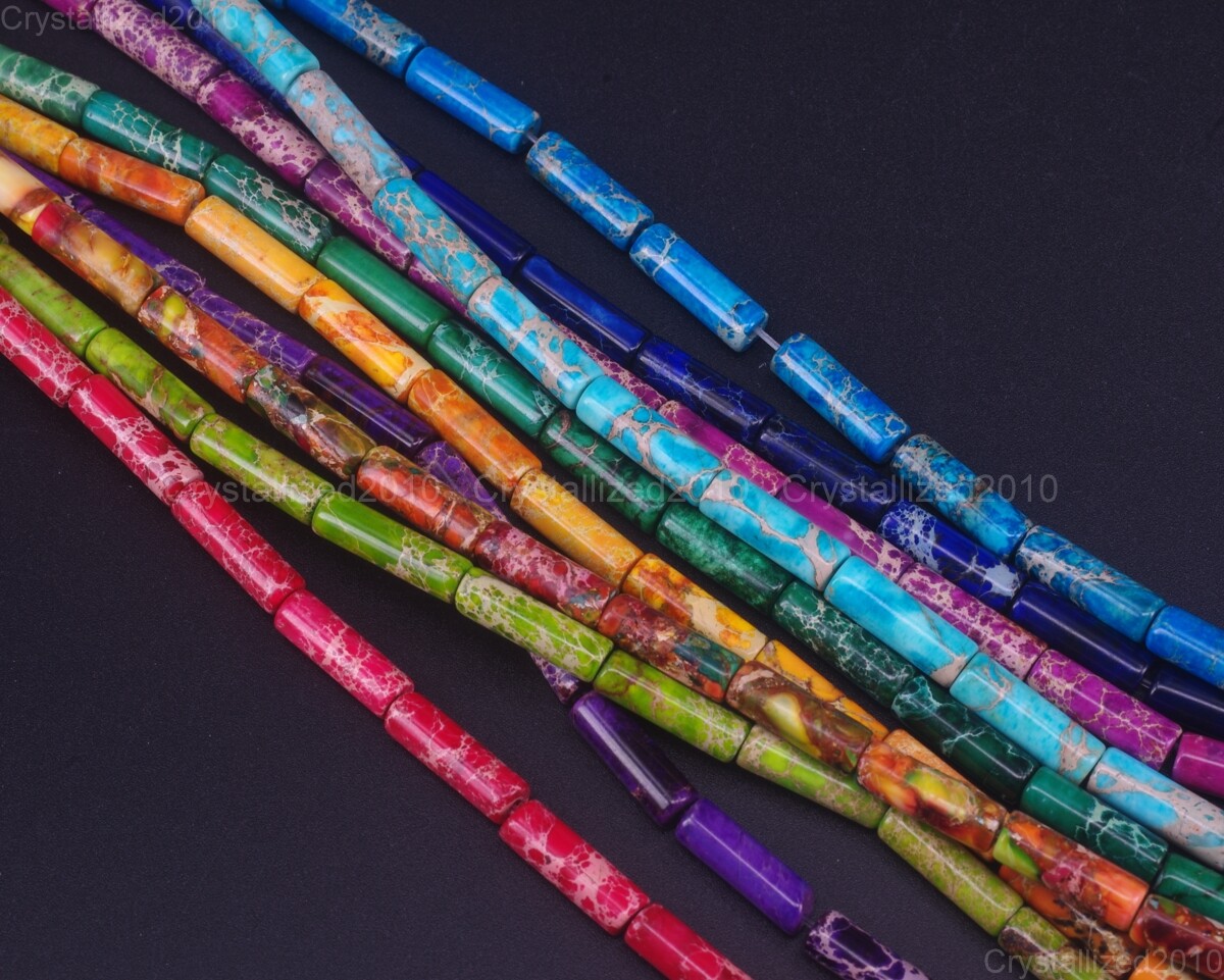 Natural Imperial Sea Sediment Jasper Gemstone Tube Space Beads 4mm x 13mm 15.5″