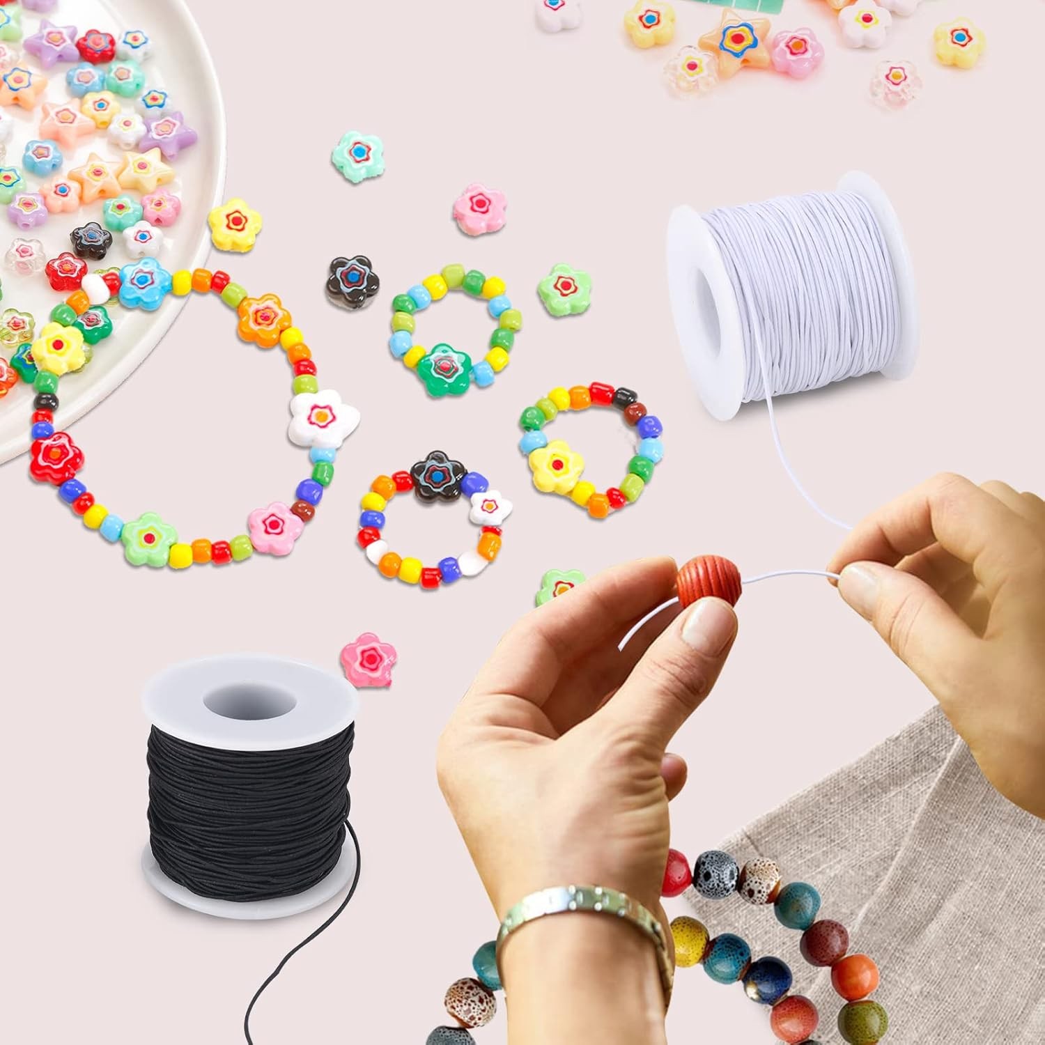 Stretchy String for Bracelets, 2 Rolls (1.0mm) 330 Feet Sturdy Elastic String C