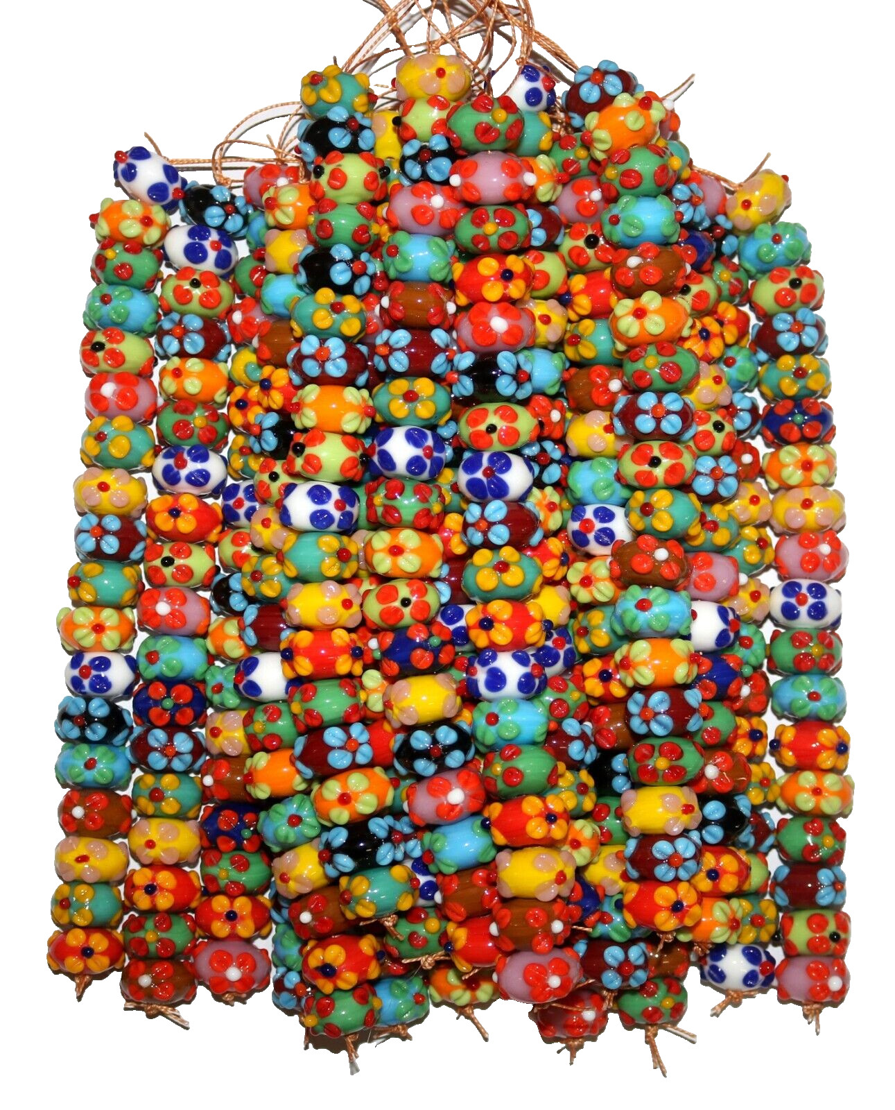 10 Strands Beautiful Lampwork Glass Beads, Flower beads for jewelry making.