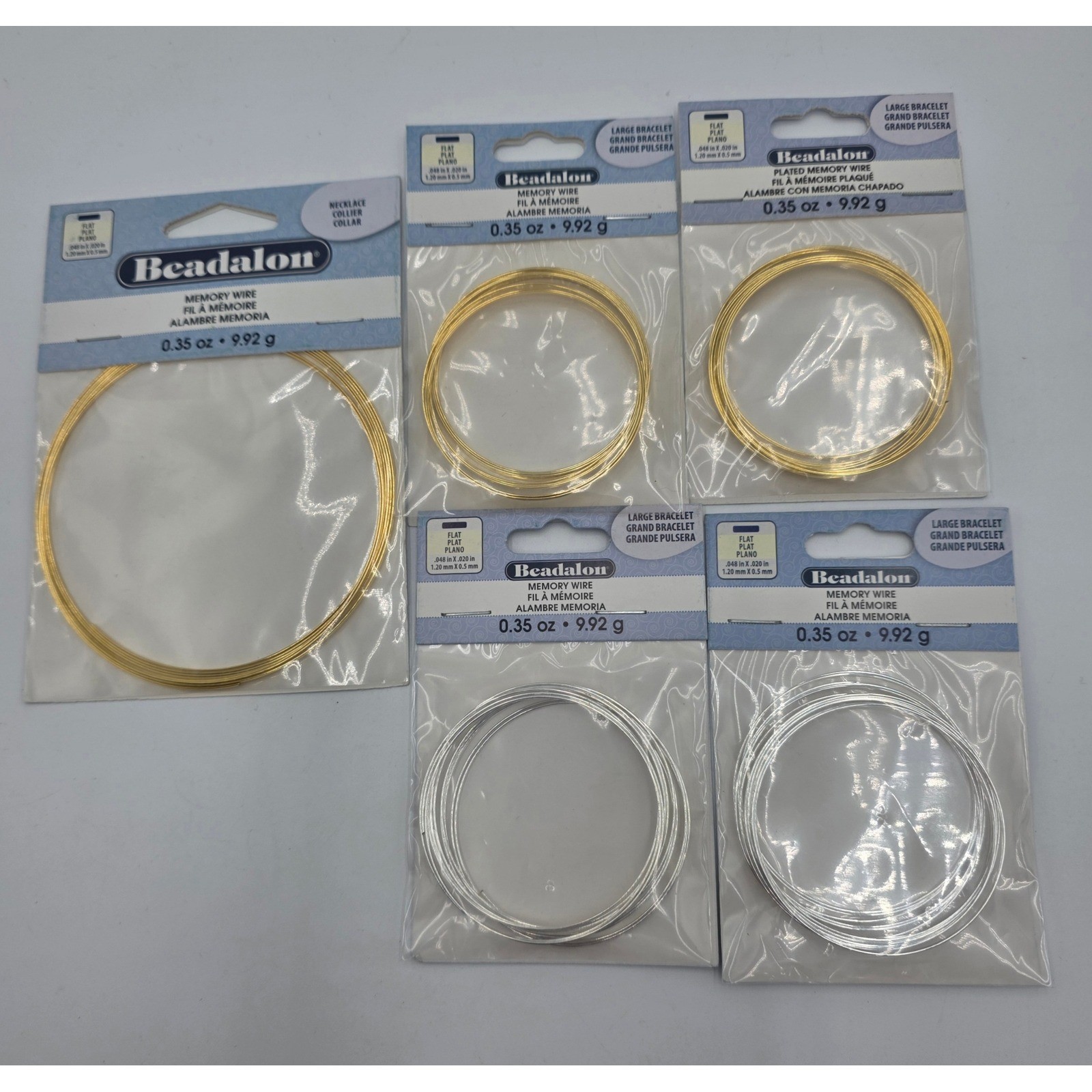 Beadalon Memory Wire Lot 5 Packs Flat Gold Silver Necklace Large Bracelet 0.35oz