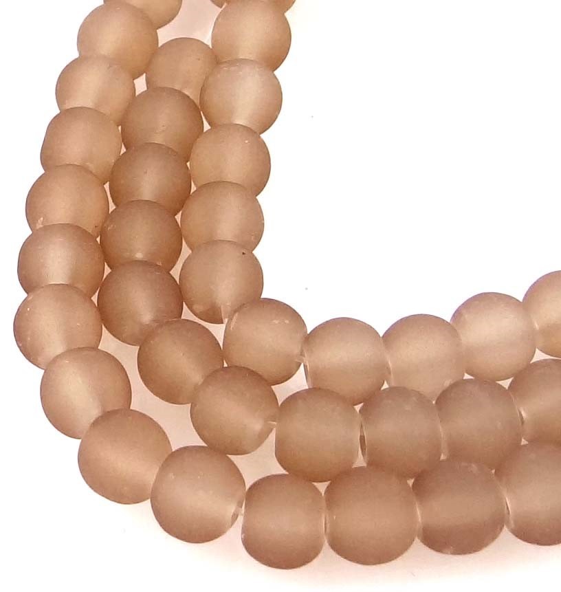 50 Czech Frosted Sea Glass Round / Rocaille Beads Matte – Camel 6mm