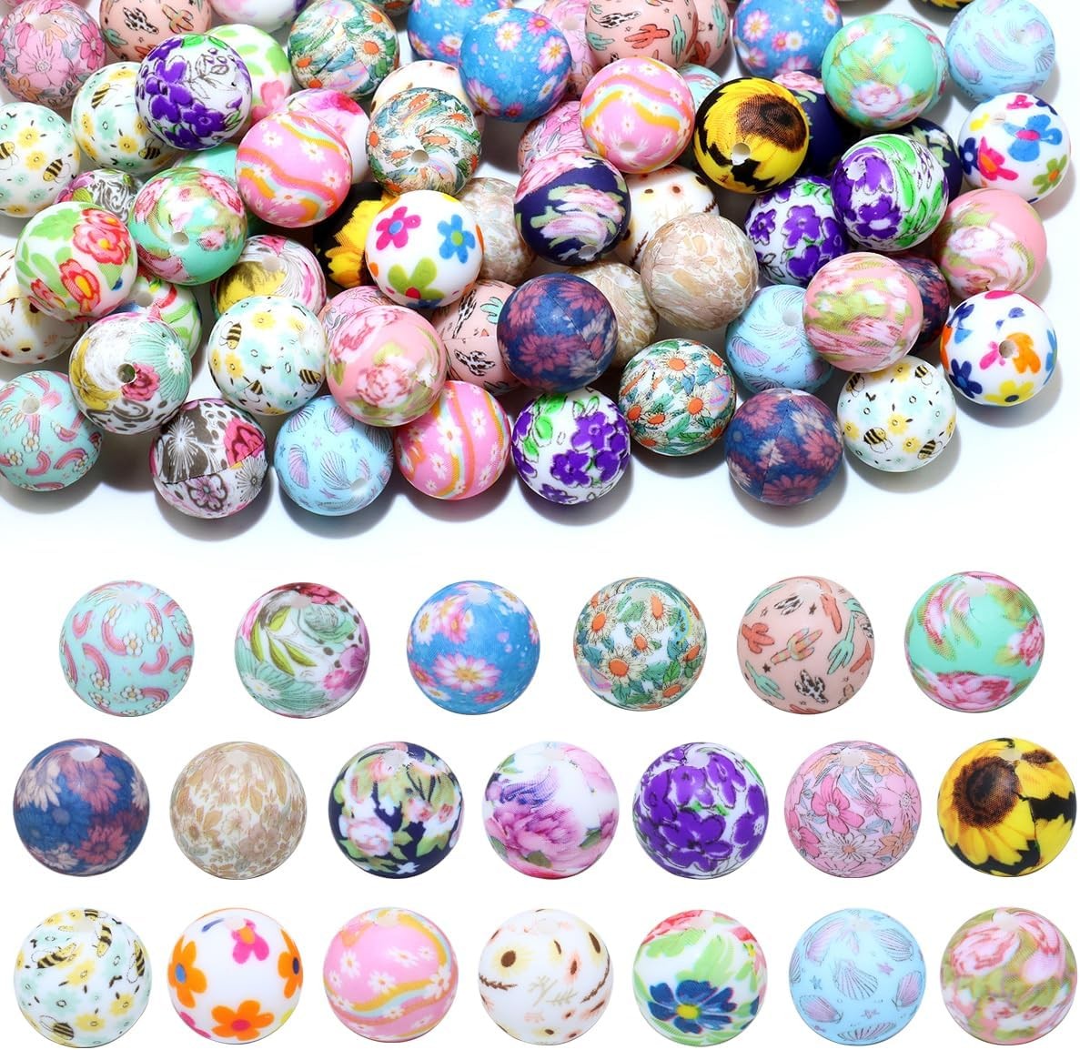 80Pcs 15mm Silicone Beads Bulk Flower Focal Silicone Beads for Keychain Makin…